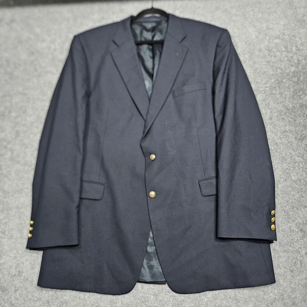 Vtg Burberry London Blazer Mens‎ 48L Navy Blue 100% Wool Single Breasted Button